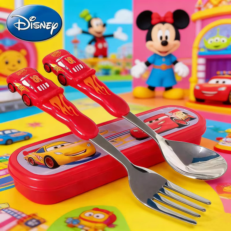 Disney Cars Lightning McQueen Besteckset für Kinder aus rotem Edelstahl mit Gabel, Löffel und Aufbewahrungsbox - Bild 6