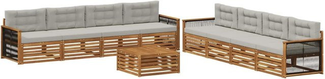 vidaXL Outdoor-Sofagarnitur aus massivem Akazienholz mit Kissen in Braun und Hellgrau - Bild 1
