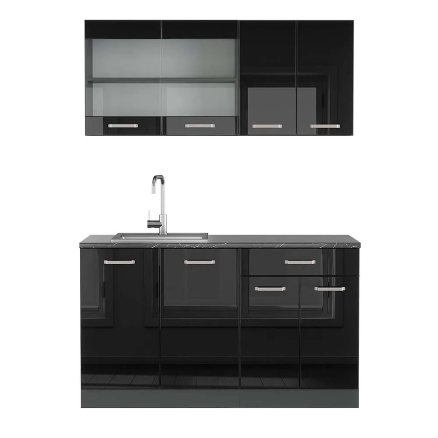 Vicco R-Line Singleküche Schwarz Hochglanz und Anthrazit, Breite: 140 cm - Bild 2
