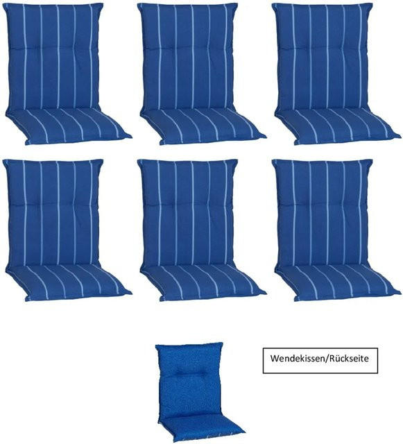 Beo Sitzauflage Tovarnik Niedriglehner 6er-Set Blau-Weiß gestreift mit Schaumstofffüllung und Bindebändern - Bild 1