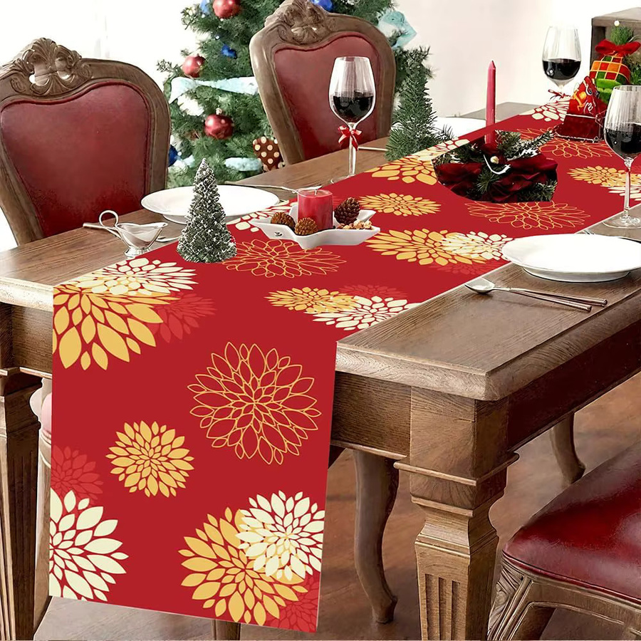 VIKAMA Tischdecke mit Blumenmuster in Rot und Gelb, wasserabweisend und ölbeständig, rechteckig - Bild 2
