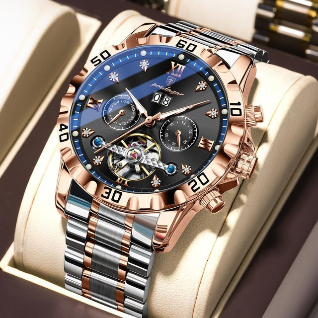 POEDAGAR Armbanduhr Automatik, Edelstahl, Blau, Bicolor, Herren - Bild 1