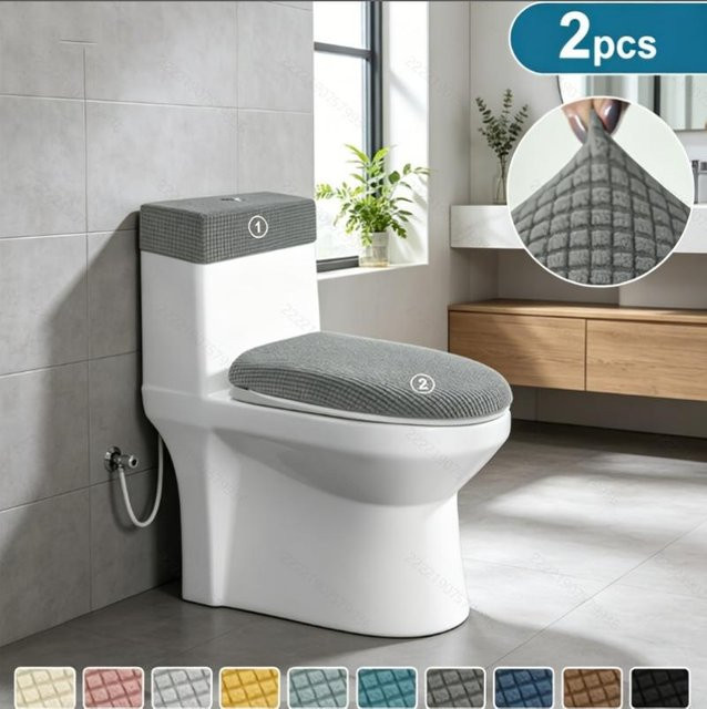 Yupartex 2-teiliges Fleece WC-Sitzbezug und Spülkasten-Abdeckung Set in Grau aus Polyester - Bild 1