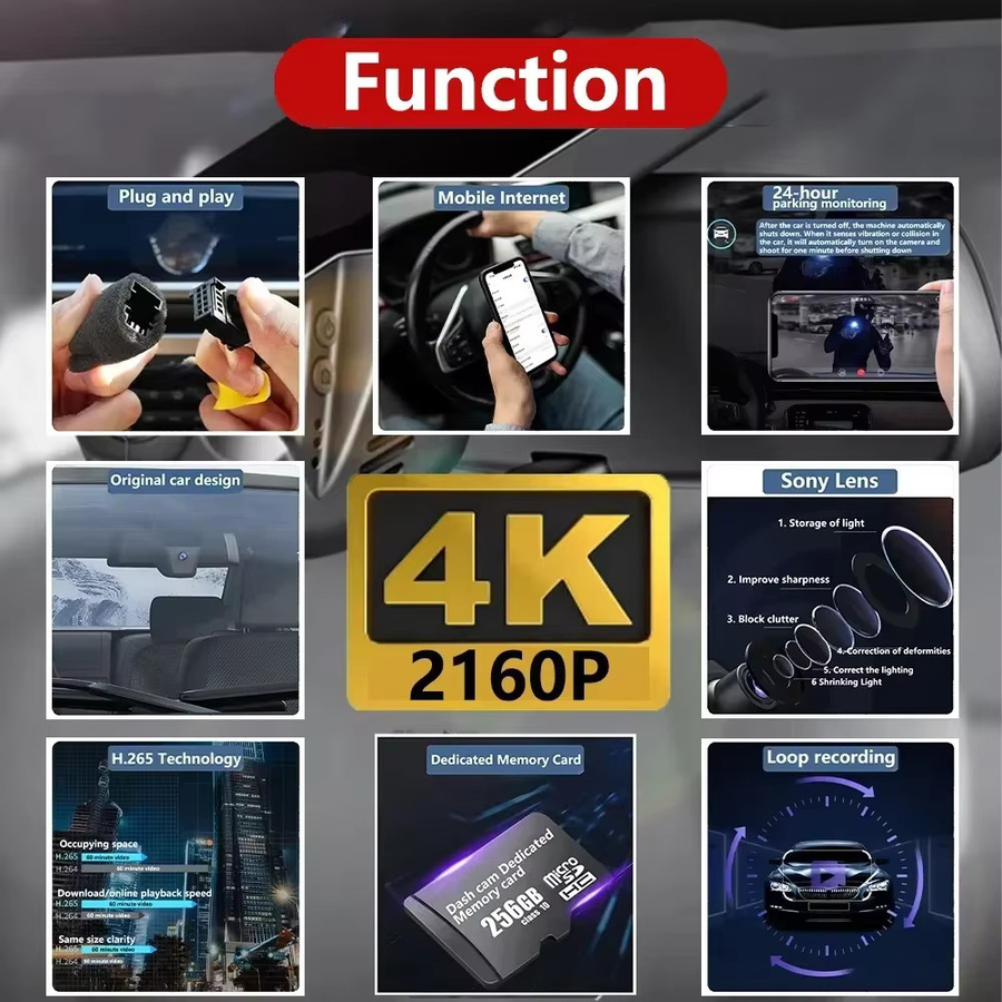 ZhuCamX Dashcam 4K UHD für BMW X4 G02 F98 X6 G06 M F96 2018 bis 2025 in Schwarz mit Nachtsicht und Plug-and-Play Anschluss - Bild 3