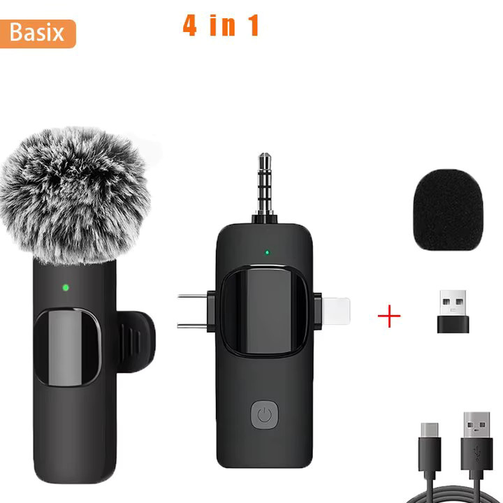 Basix Professionelles 4-in-1 Wireless Lavalier Mikrofon für iPhone und Android, Schwarz, mit 3,5 mm Klinkenanschluss und Geräuschunterdrückung für Live-Aufnahmen - Bild 7