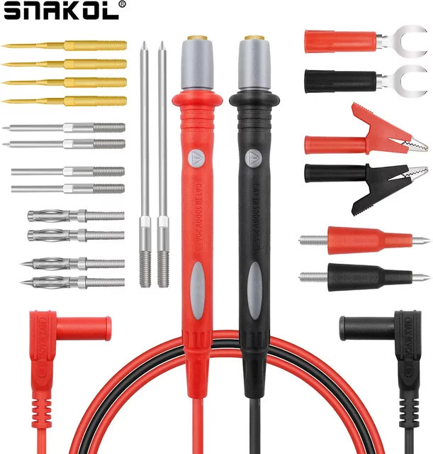 SNAKOL 22-teiliges Multimeter-Messleitungsset mit Silikondrahtsonden und austauschbaren Nadelspitzen sowie universellen Krokodilklemmen für elektronische Reparaturen - Bild 1