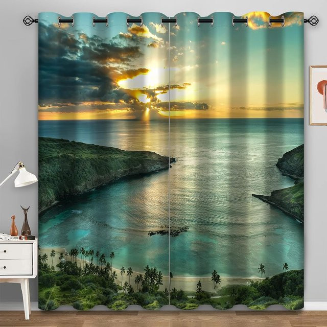 Halbverdunkelungsvorhang mit Regenwald Wasserfall Naturlandschaft Druck, Mehrfarbig, Polyester, Breite: 100 cm, Höhe: 130 cm - Bild 1