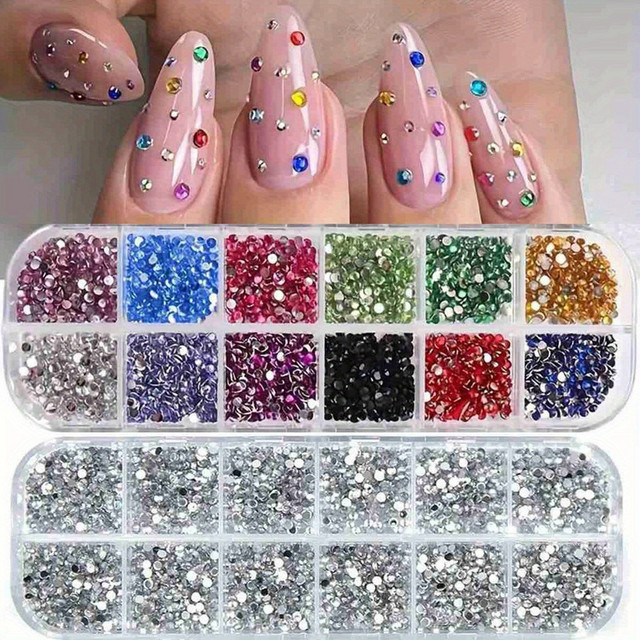 FUMOSIK Strass-Etui-Set für Make-up und Nagelkunst, Silber und Bunt, Glänzend - Bild 1