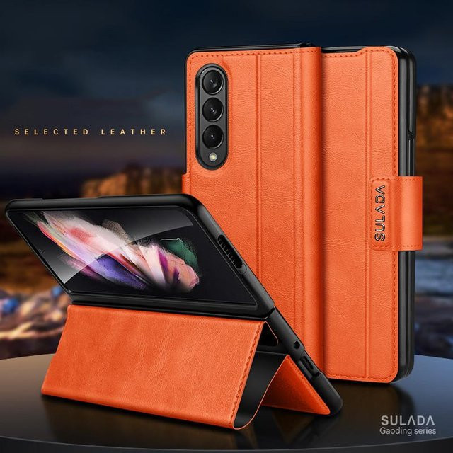 Business Flip Wallet Leder Tasche für Samsung Galaxy Z Fold 2 in Orange - Bild 1
