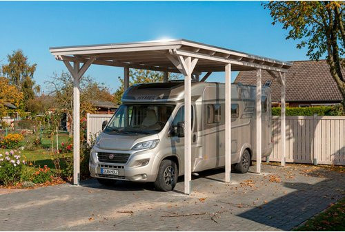 SKANHOLZ Caravan-Carport Emsland aus Fichte mit Stahl-Flachdach in Weiß, B: 402 cm, T: 373 cm, H: 846 cm - Bild 1