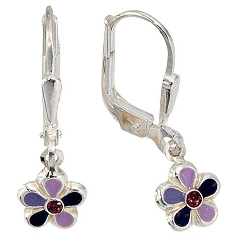 Colkid Ohrringe Kinder, Blume, 925 Silber, lila violett, Glassteine - Bild 1