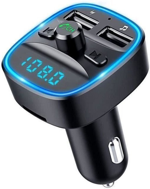 Techtrusty Bluetooth FM Transmitter mit MP3-Player und USB-A Anschluss, Funk-Radio-Adapter für das Auto, Schwarz - Bild 1