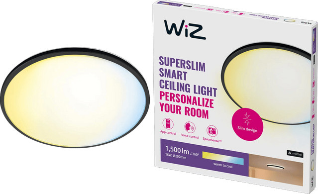 WiZ SuperSlim LED Deckenleuchte WLAN dimmbar Schwarz - Bild 1