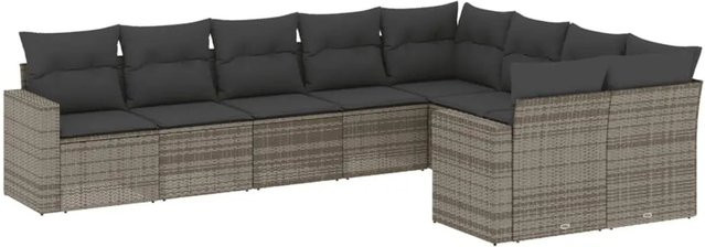 vidaXL 9-teilige Garten-Sofagarnitur in Grau aus PE-Rattan mit Polsterkissen und Stauraum - Bild 1