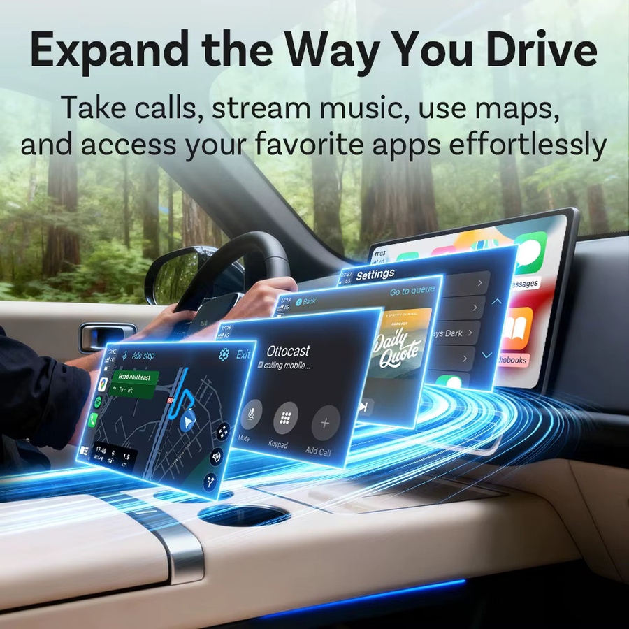 Ottocast Play2Video Ultra AI Box Carplay Adapter mit Android Auto, WiFi6 und Mediaplayer für YouTube und Netflix, Schwarz - Bild 2