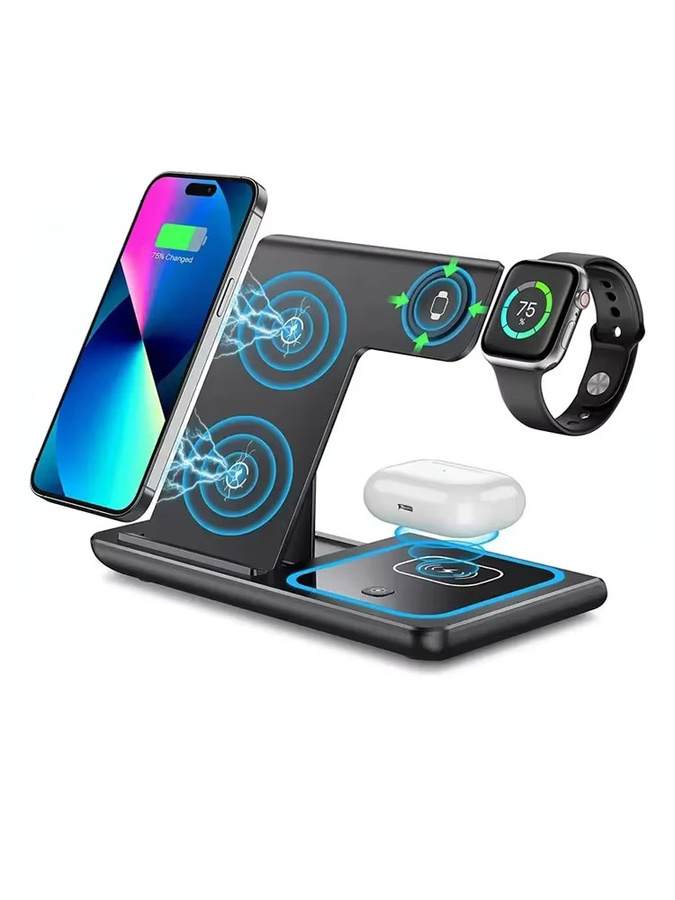 Apple Kabelloses 3-in-1 Schnellladegerät Faltbare Ladestation in Schwarz für iPhone, Apple Watch und AirPods - Bild 7