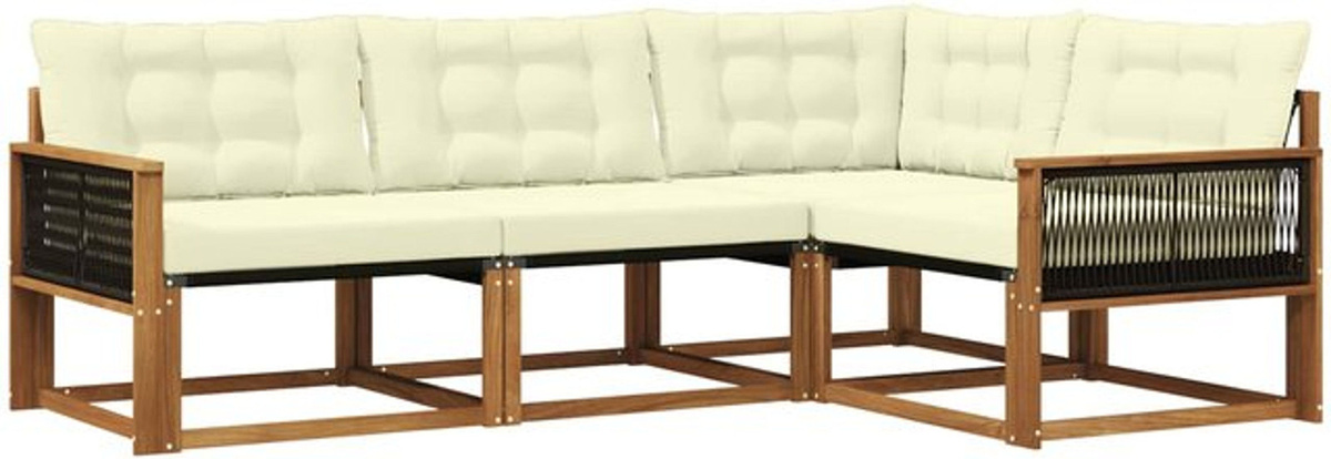 vidaXL Outdoor-Sofagarnitur aus Akazie mit Textilene-Kissen in Natur und Beige, 4-teiliges Loungemöbel-Set, Modern und Minimalistisch - Bild 1