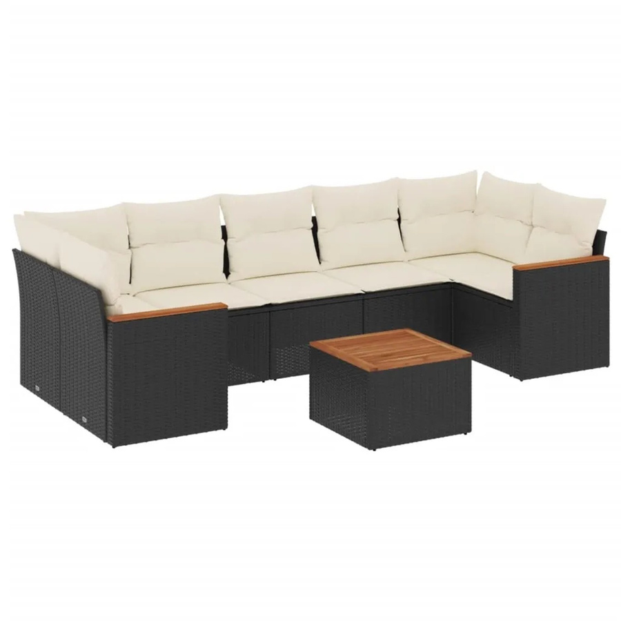 vidaXL 8-tlg. Garten-Sofagarnitur in L-Form mit Kissen und Couchtisch, Schwarz, Poly-Rattan mit Metallgestell - Bild 2