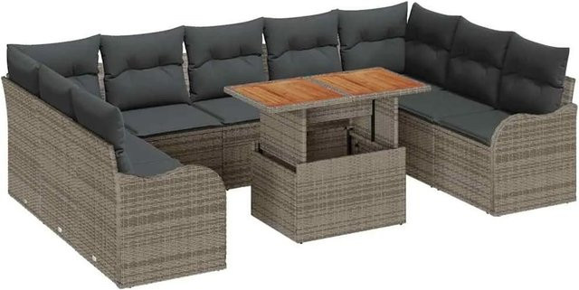 vidaXL 10-tlg. Garten-Sofa-Set aus Polyrattan in Grau mit integriertem Stauraum und Polsterkissen - Bild 1