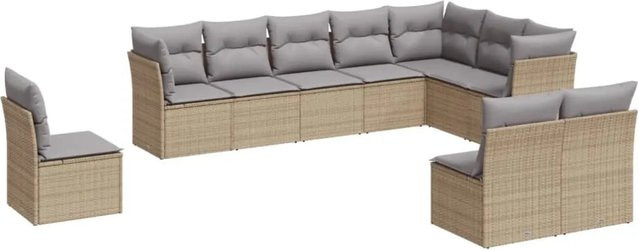 vidaXL 10-tlg. Garten-Sofagarnitur aus Poly-Rattan in Beige mit Sitzkissen und Rückenkissen inklusive Stauraum - Bild 1