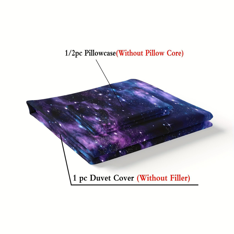 Binchi Outdoor Product Bettwäsche-Set aus Mikrofaser mit Sternen- und Galaxie-Aufdruck in Violett und Multicolour, B/H: 140 x 210 cm - Bild 2