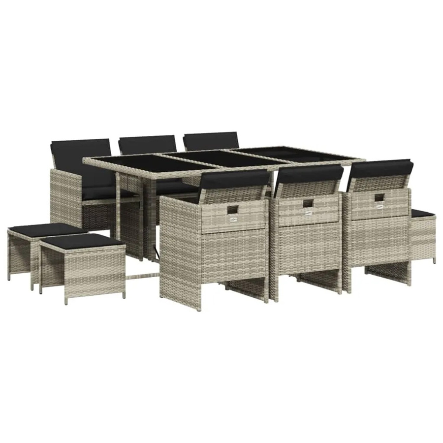 vidaXL 11-teilige Garten-Essgruppe aus Poly Rattan mit Kissen und Hartglas in Anthrazit - Bild 2