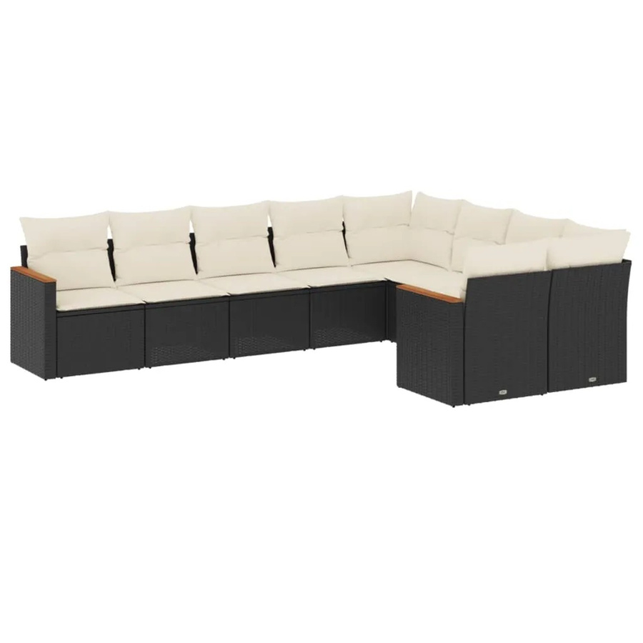 vidaXL 9-tlg. Garten-Sofagarnitur in L-Form aus Poly-Rattan und Akazienholz mit Kissen in Schwarz - Bild 2