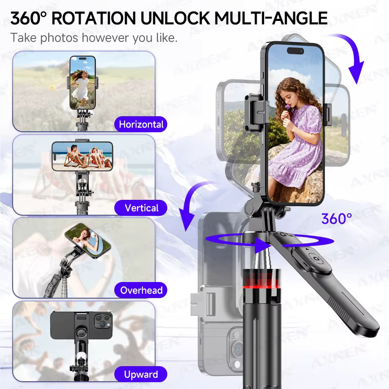 Axnen F05 Auto Pop-Up Selfie-Stick Stativ mit Bluetooth-Fernbedienung und 360 Grad Rotation, Handyhalterung für Telefon-Vlogs in Schwarz - Bild 5