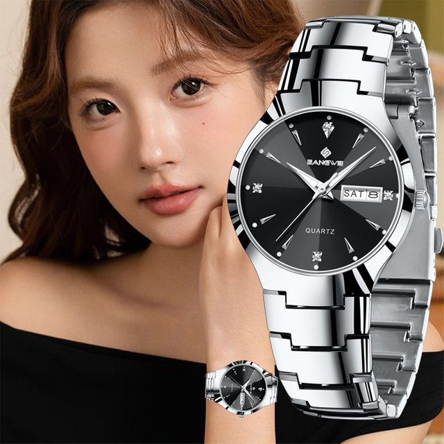 BANGWEI Armbanduhr Quarz, Chronograph, Edelstahl, Schwarz, Silber, Damen - Bild 1