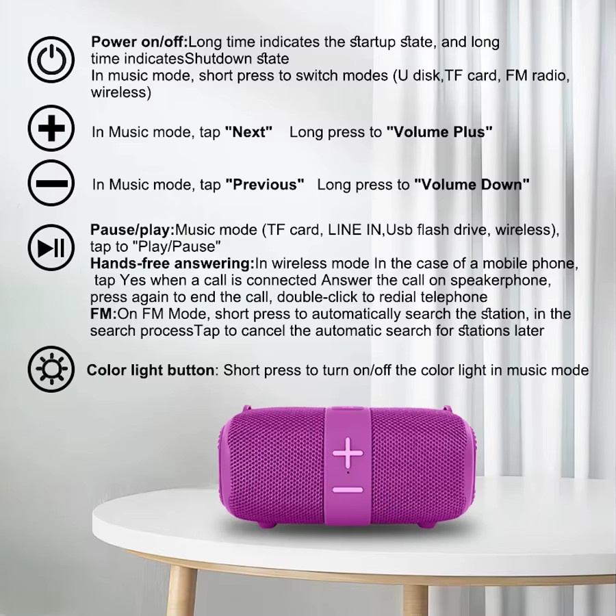 T&G Tragbarer Bluetooth Subwoofer mit FM-Radio und Bass-Lampe in Lila - Bild 3