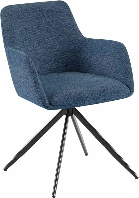 DELUKE Esszimmerstuhl PELON in Blau aus Stoff mit Armlehnen und Drehsitz, B/T/H: 56 x 62 x 81 cm - Bild 1
