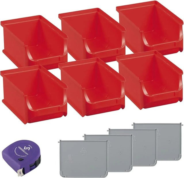 vasalat Set Stapelboxen Größe 2 Rot mit Trennsteg, 6 Stück, B/T/H: 16,0 x 10,2 x 7,5 cm - Bild 1