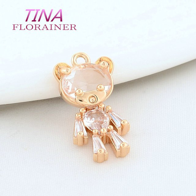 Florainer Tina Bären Charms Anhänger, Messing, Gold, Zirkonia, Unisex - Bild 1
