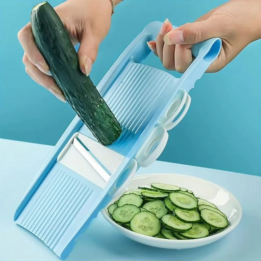 Multifunktionaler 5 in 1 Gemüse und Obst Slicer als manuelle Reibe und Cutter in Pink oder Blau - Bild 2