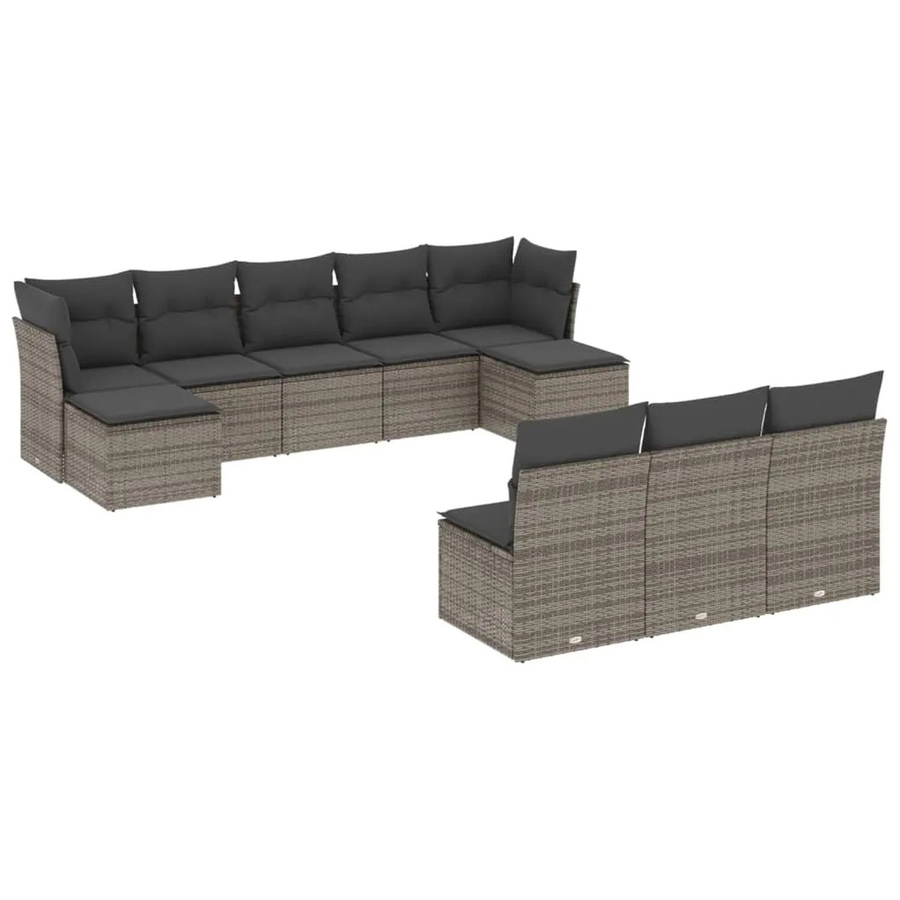vidaXL 10-tlg Garten-Sofagarnitur in L-Form aus grauem Poly Rattan mit Kissen und Ottoman - Bild 2