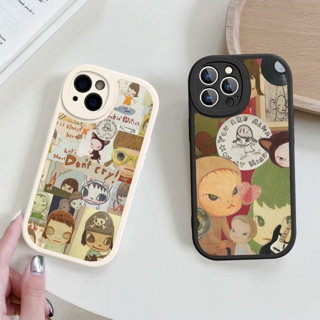Yoshitomo Nara Handyhülle aus hartem Leder für iPhone 15 14 13 12 11 Pro Max XS XR 7 8 Plus in Multicolour - Bild 1