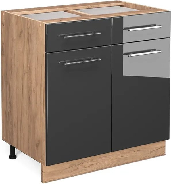 Vicco Küchenunterschrank Fame-Line in Anthrazit und Eiche Hochglanz mit Schubladen und Breite: 80 cm - Bild 2