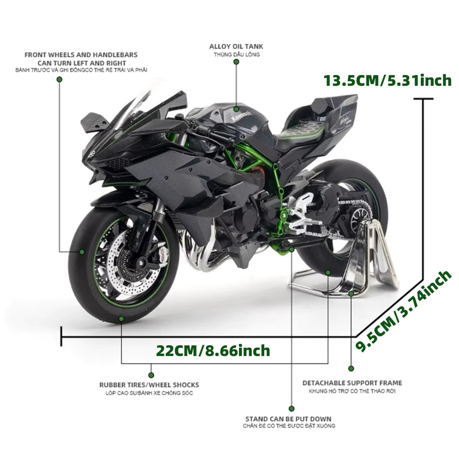 XMD Ninja H2R Motorradmodell, 1:9, Metall, Schwarz - Bild 4