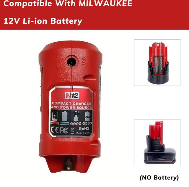 Milwaukee USB-Adapter-Ladegerät für 12 V 10,8 V Li-Ionen-Akkus mit USB-A und USB-C Anschlüssen in Rot - Bild 1