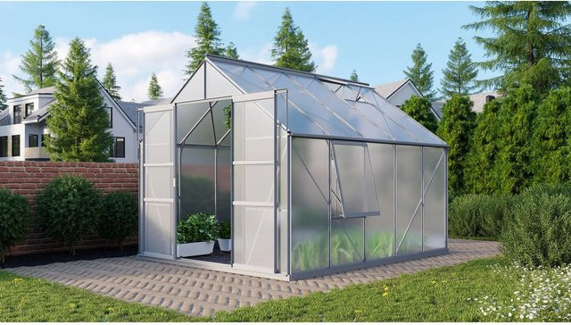Vitavia Gewächshaus Meridian 2 8300 aus Aluminium in Silber mit Polycarbonat-Verglasung und Doppelschiebetür - Bild 1