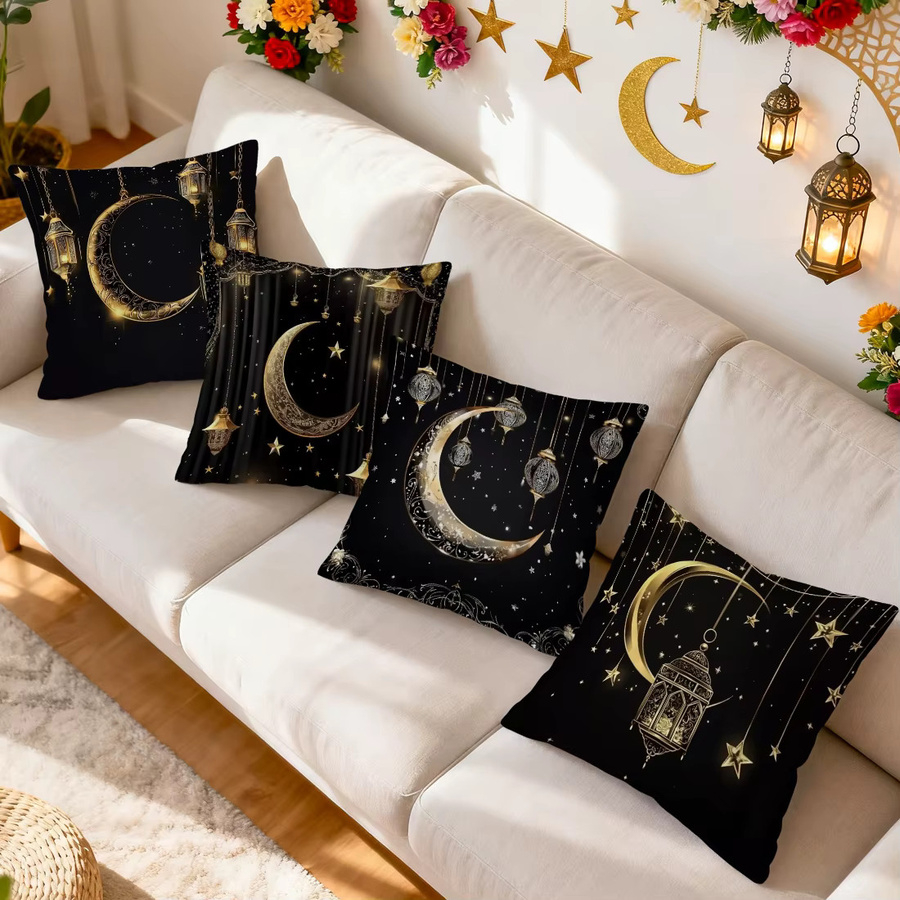 Dekorativer Kissenbezug mit Sterne Mond Ramadan Motiv in Schwarz aus Polyester - Bild 6
