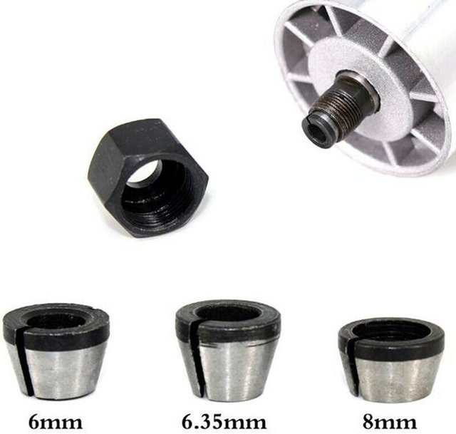 Vibratite Spannzangenadapter Set mit Mutter in Silber für Gravur- und Trimmmaschinen, Durchmesser: 6 mm, 6,35 mm und 8 mm - Bild 1