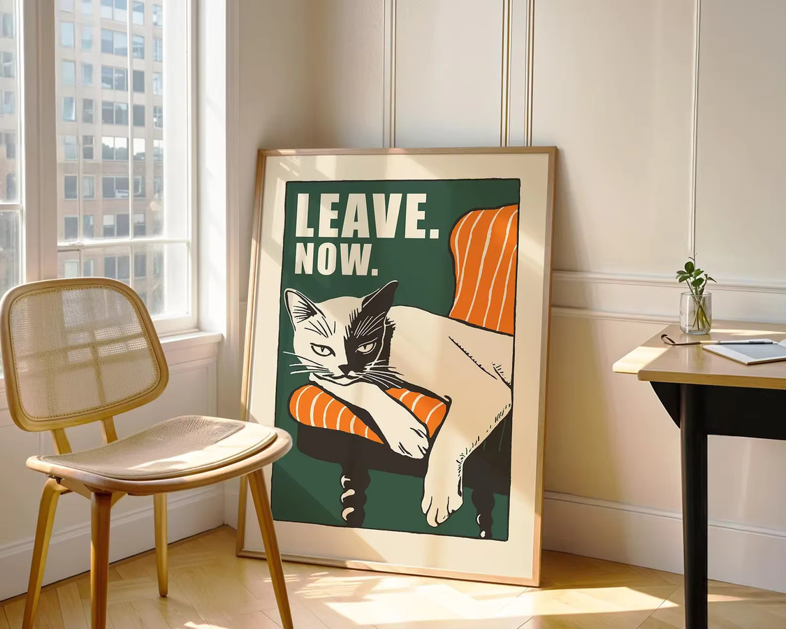 Retro-Poster mit weißer Katze von SHENCHEN, mehrfarbiger Wandkunstdruck im rechteckigen Design auf Papier - Bild 2