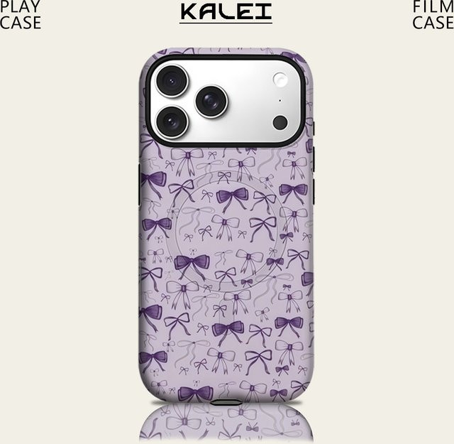 Potdemiel Handyhülle mit lila Schleife für iPhone 13 bis iPhone 17 Pro Max Plus, robuste magnetische Schutzhülle - Bild 1