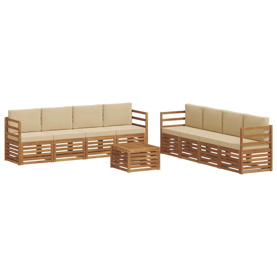 vidaXL Gartenmöbel Set aus Massivholz Akazie in Natur und Beige, 9-teilige Sofagarnitur mit Tisch und Kissen im modernen Latten-Design - Bild 2