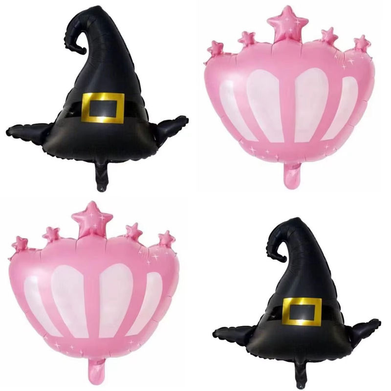 12er Set Party Luftballons mit Halloween Hexenhut, Prinzessinnen Krone und Sternen in Schwarz, Rosa und Transparent für Geburtstag und Party - Bild 6