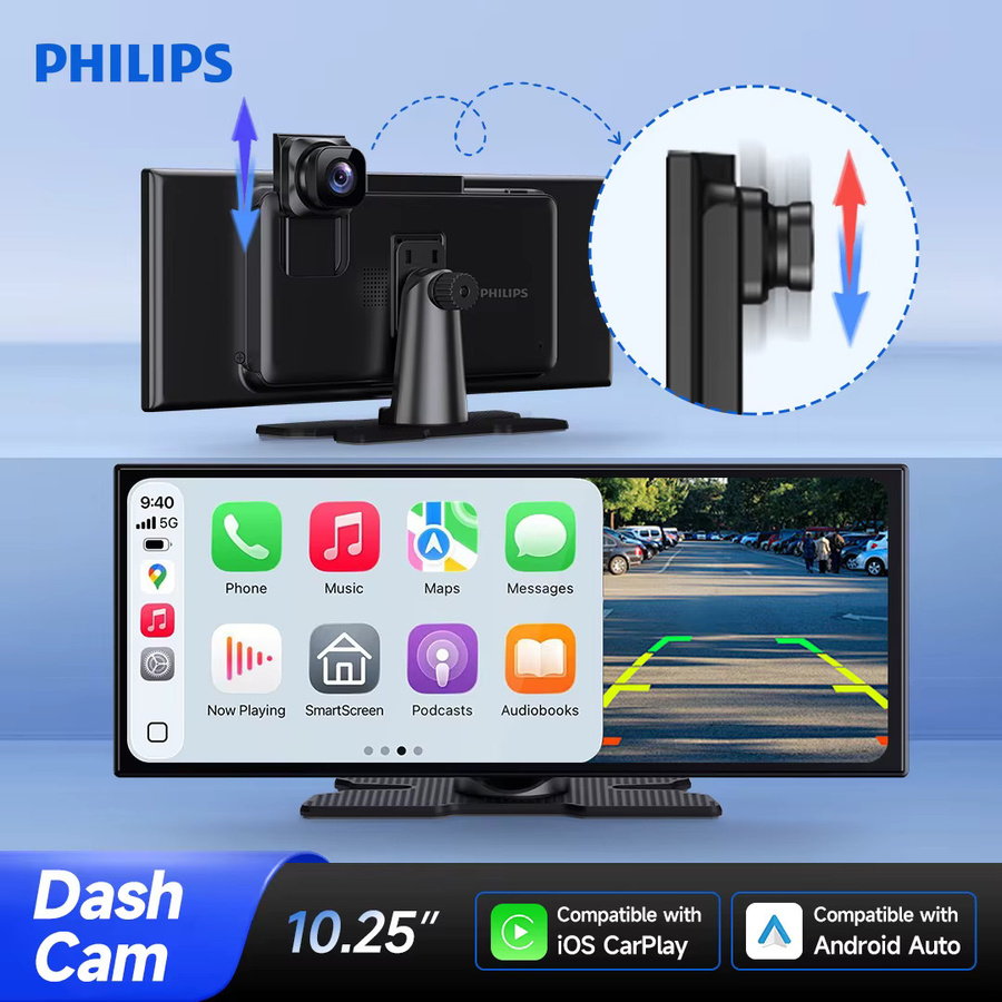 Philips Smart Dashcam mit 10,25 Zoll Display, kompatibel mit Wireless CarPlay und Android Auto, Schwarz, mit Schleifenaufnahme und eingebautem Lautsprecher - Bild 2