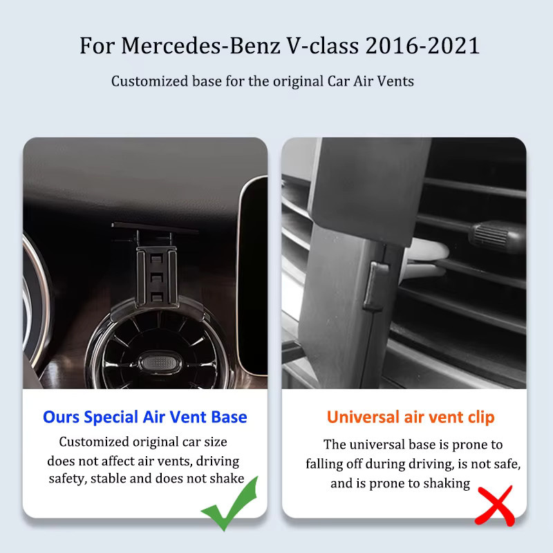 AULIGUS Handyhalterung für Mercedes-Benz V-Klasse 2016–2021, stabile Navigationshalterung für die Lüftungsschlitze, Schwarz - Bild 2