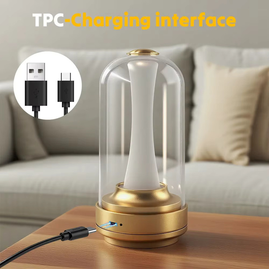 Dimmbare LED Nachtlampe mit Touch-Glas-Lampenschirm und Akku als wiederaufladbare Stimmungsleuchte für Zuhause und Café - Bild 2