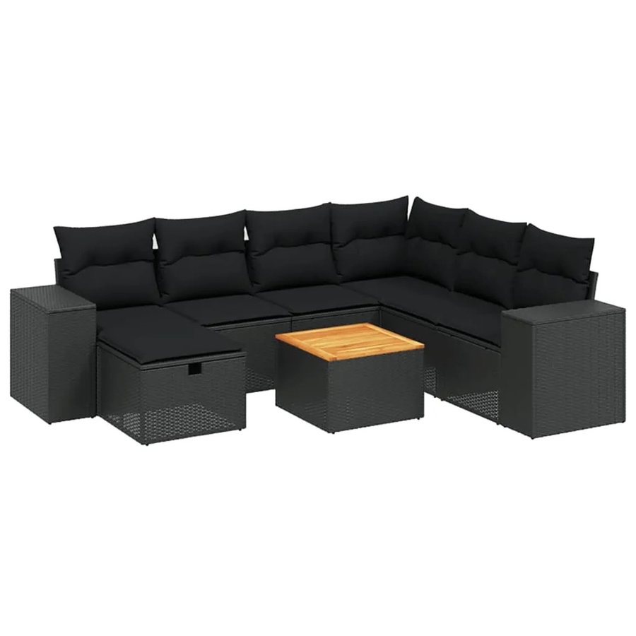 vidaXL 8-tlg Garten-Sofagarnitur in L-Form aus schwarzem PE-Rattan mit Kissen und pulverbeschichtetem Stahlgestell - Bild 2